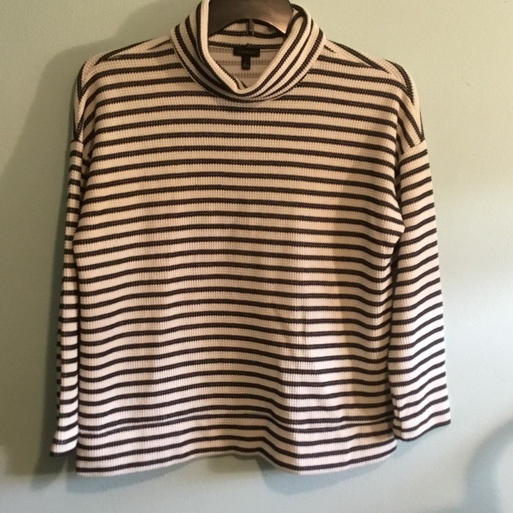 Talbots Navy & Cream Striped Cowl Neck Knit Top